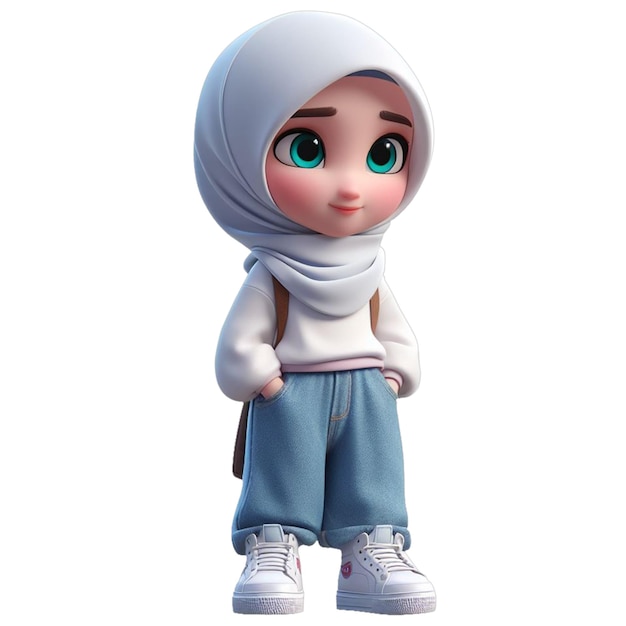 PSD uma estatueta 3d de uma adolescente muçulmana vestindo um hijab