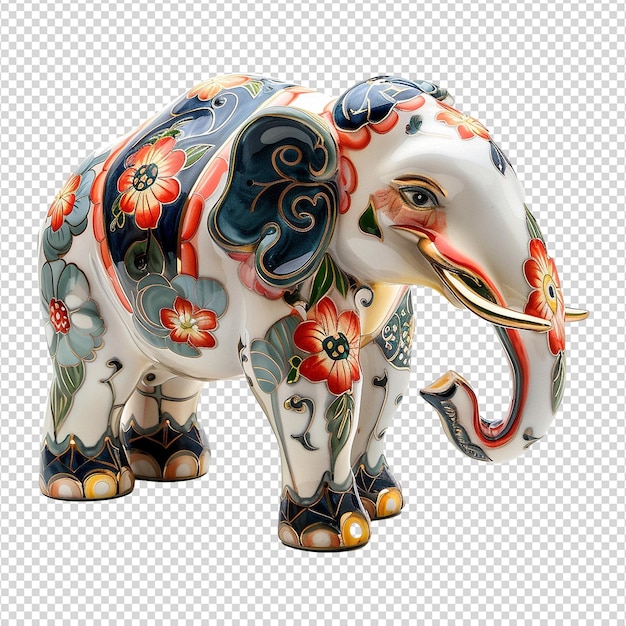 Uma estatueta de elefante de porcelana isolada em fundo transparente