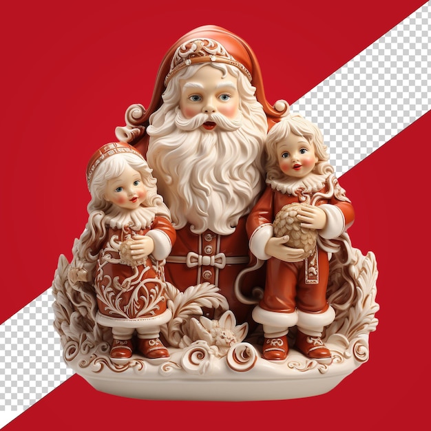 PSD uma estatueta de porcelana de papai noel e crianças com fundo transparente