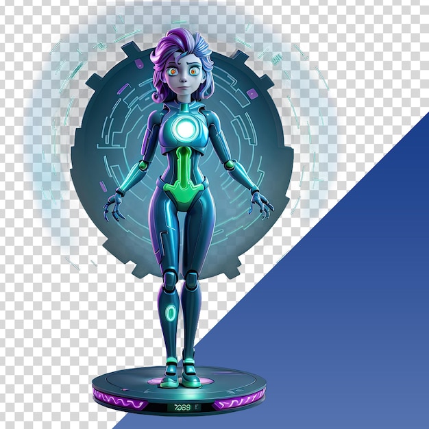 PSD uma estatueta de uma alienígena feminina com um fundo azul