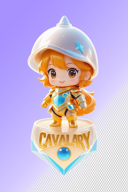 PSD uma estatueta de uma figurinha de princesa com um capacete nele