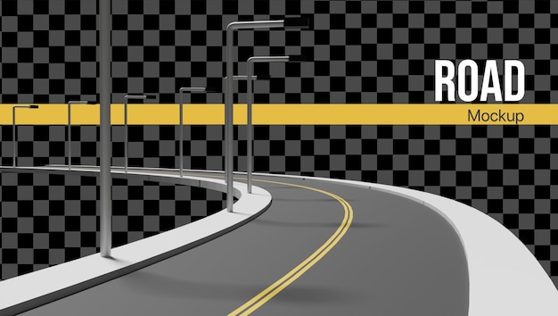 Uma estrada curva 3D com maquete de lâmpada