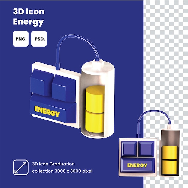 Uma exibição azul e amarela da energia do ícone 3d.