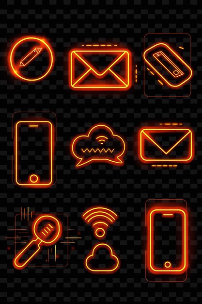 PSD uma exibição digital de sinais de néon e ícones com um telefone na parte superior