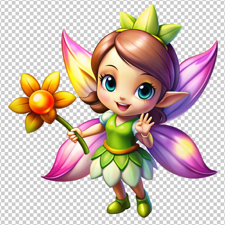 PSD uma fada conjurando com uma flor
