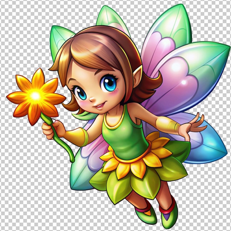 PSD uma fada conjurando com uma flor