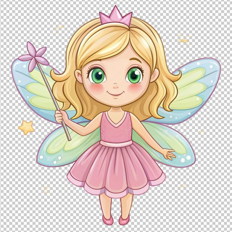 PSD uma fada de desenho animado bonita em fundo transparente.