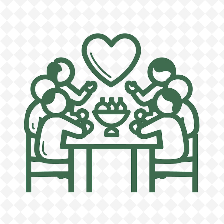 PSD uma família em uma mesa com um coração no meio
