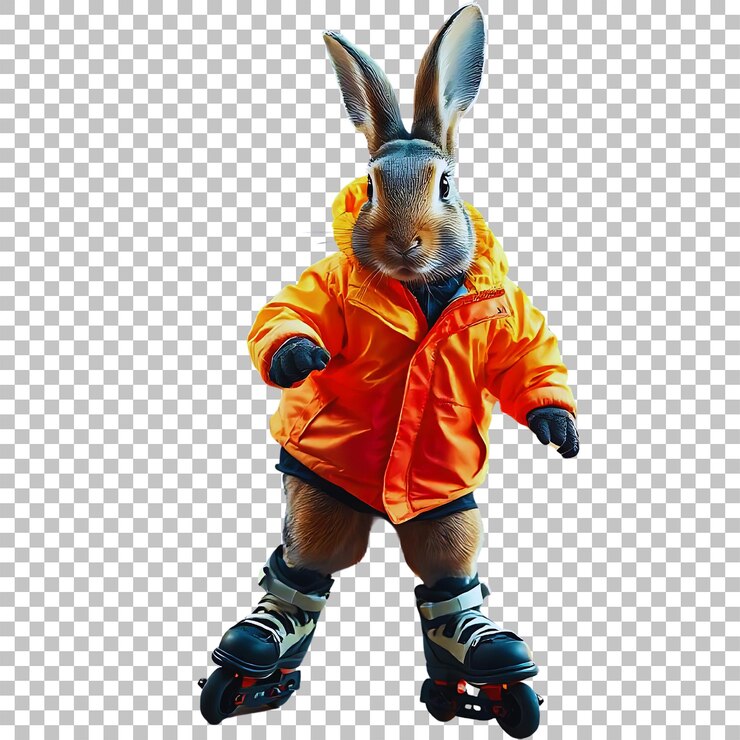 PSD uma figura de coelho com uma jaqueta que diz coelho sobre ele