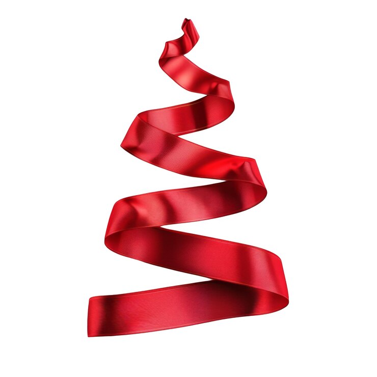 PSD uma fita de cetim vermelho em forma de árvore de natal