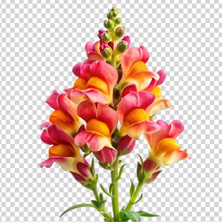 PSD uma flor alta com um caule longo e um grande grupo de pétalas em fundo transparente