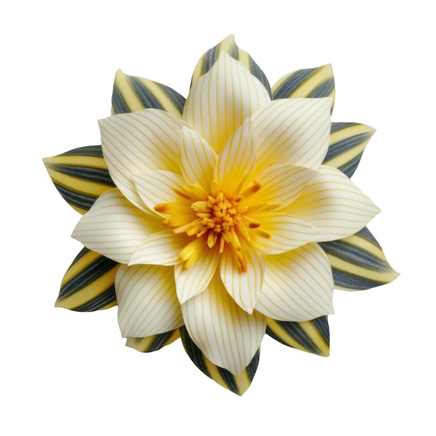Uma flor amarela e branca com listras amarelas nas pétalas