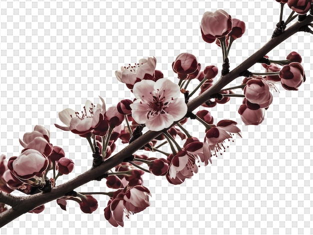 PSD uma flor rosa está em um ramo com um fundo de um fundo transparente