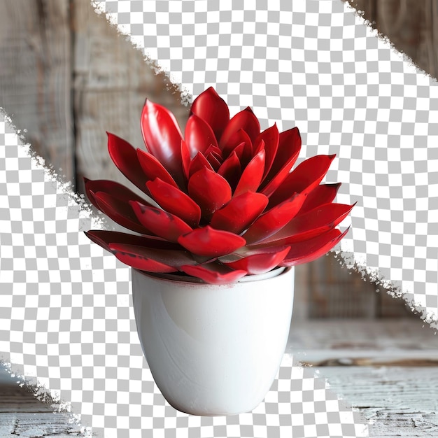 PSD uma flor vermelha em um vaso branco com um fundo branco com uma flor vermella no meio