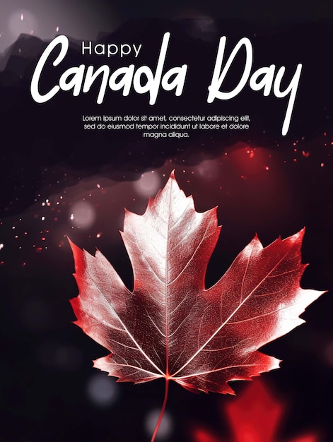 Uma folha de bordo vermelha com as palavras happy canada day