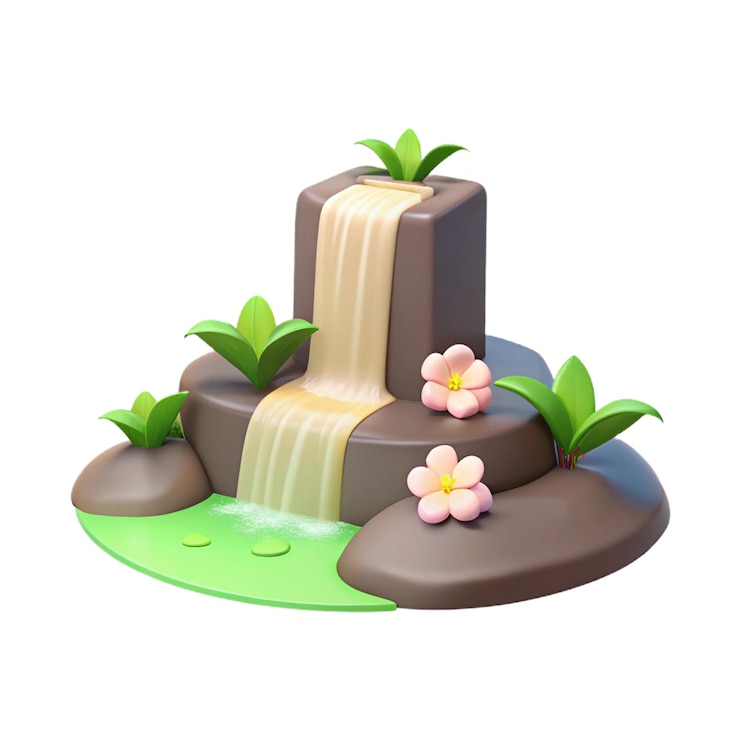 PSD uma fonte com água e flores e plantas sobre ela
