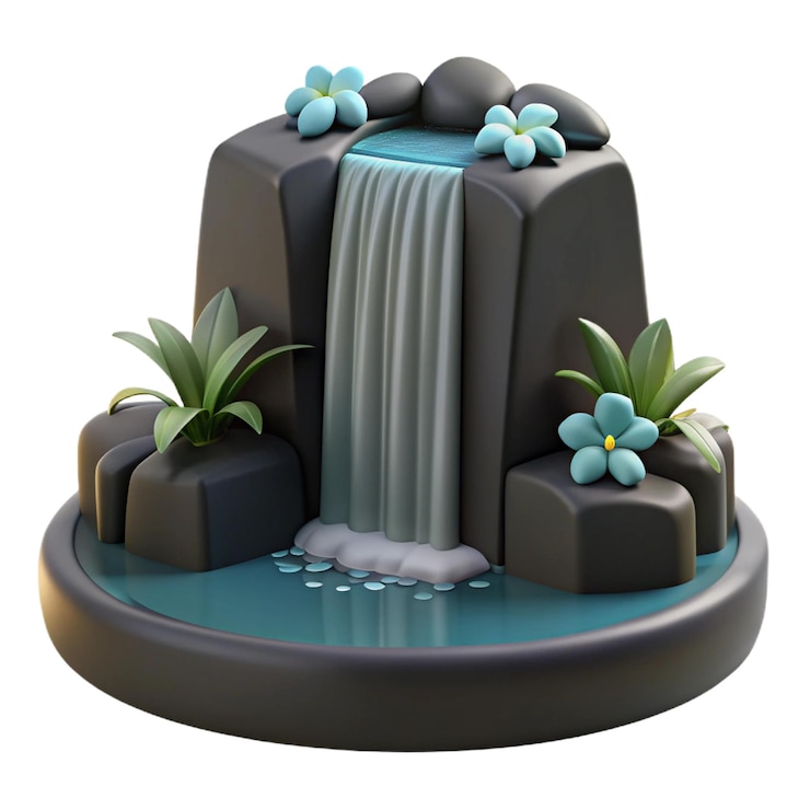 PSD uma fonte com flores e uma cachoeira no meio