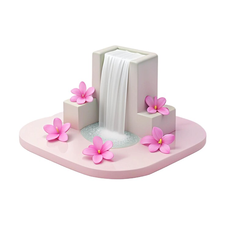 PSD uma fonte com flores e uma cachoeira no meio
