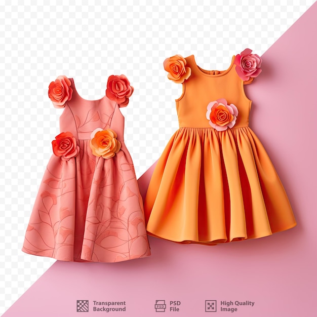 PSD uma foto de dois vestidos com flores laranjas.