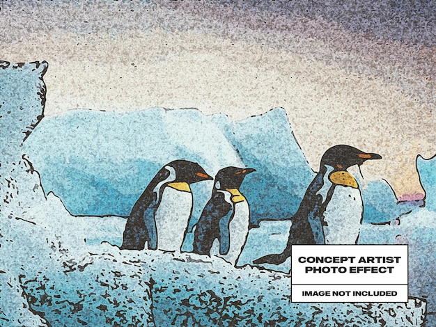PSD uma foto de pinguins em uma caixa polaroid