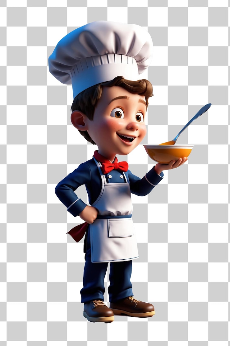 PSD uma foto de um chef com uma tigela de sopa e uma colher