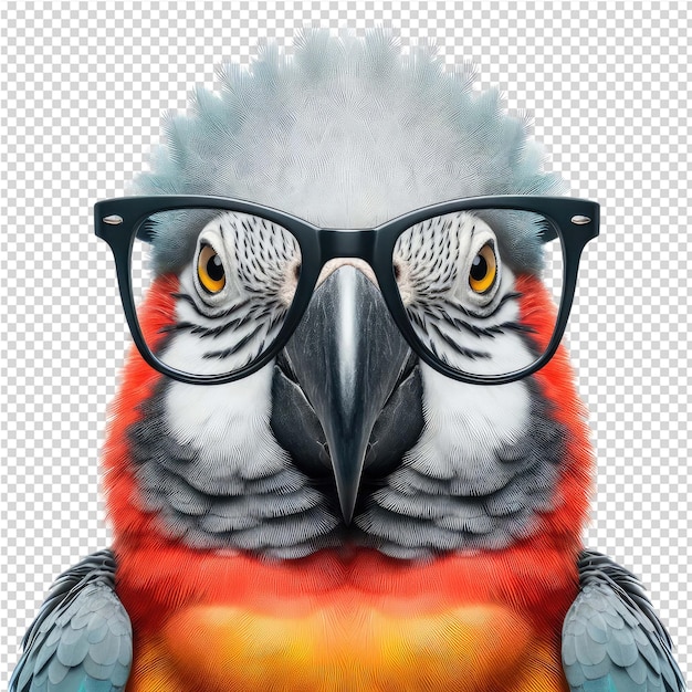PSD uma foto de um papagaio vestindo óculos com um papagaio nele
