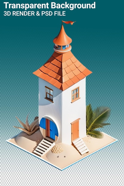PSD uma foto de uma casa com uma palmeira e uma porta azul