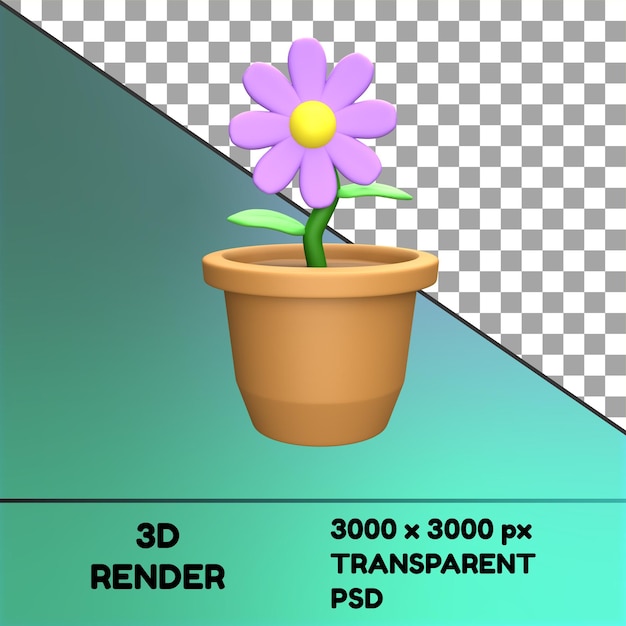Uma foto de uma flor em uma panela com o texto 3d render.