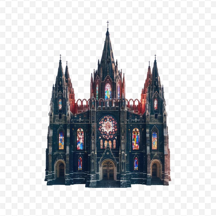 PSD uma foto de uma igreja com vitrais e um relógio