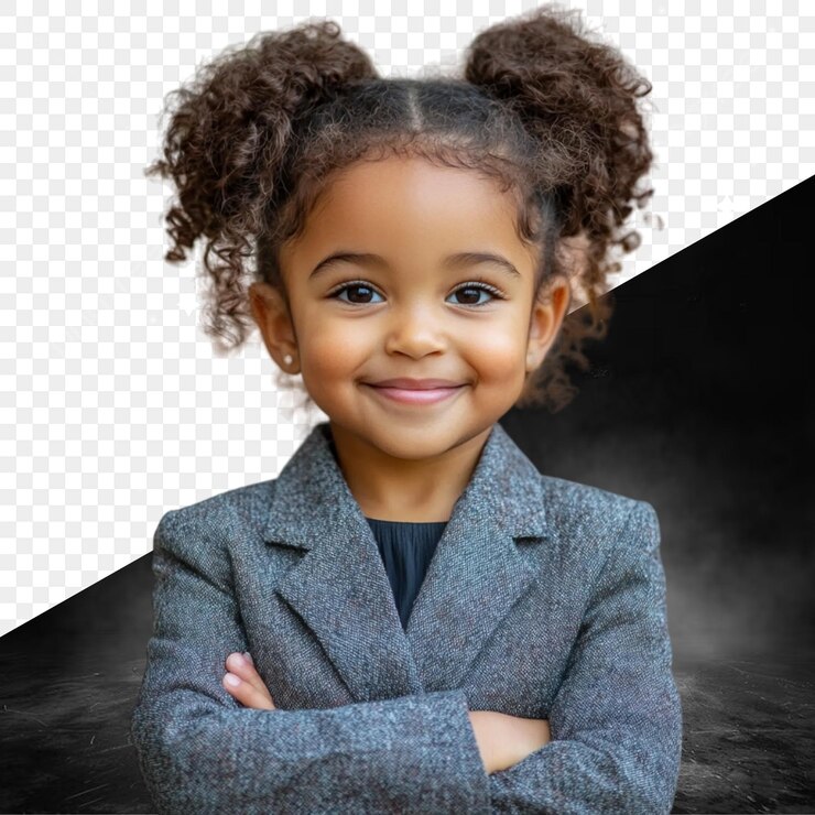 PSD uma foto de uma menina com os braços cruzados e uma foto de um menino com os brazos cruzados
