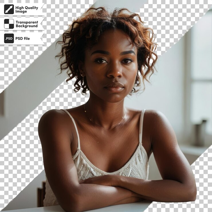PSD uma foto de uma mulher com um fundo preto e branco