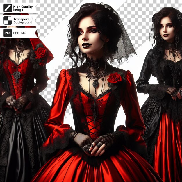 PSD uma foto de uma mulher em um vestido vermelho com um vestido preto e vermelho