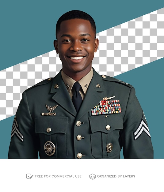 PSD uma foto em png de um soldado do exército vestindo um uniforme detalhado