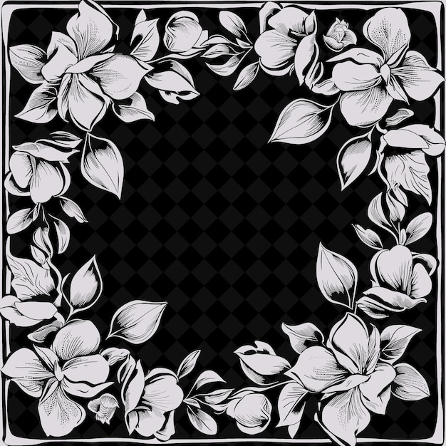 PSD uma foto em preto e branco de uma moldura de flor com as palavras primavera sobre ele