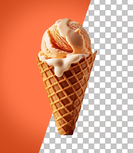 Uma foto laranja e branca de uma casquinha de sorvete de baunilha.