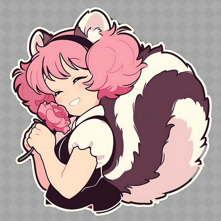 PSD uma garota com cabelo rosa e um laço rosa com um laço rosado na cabeça