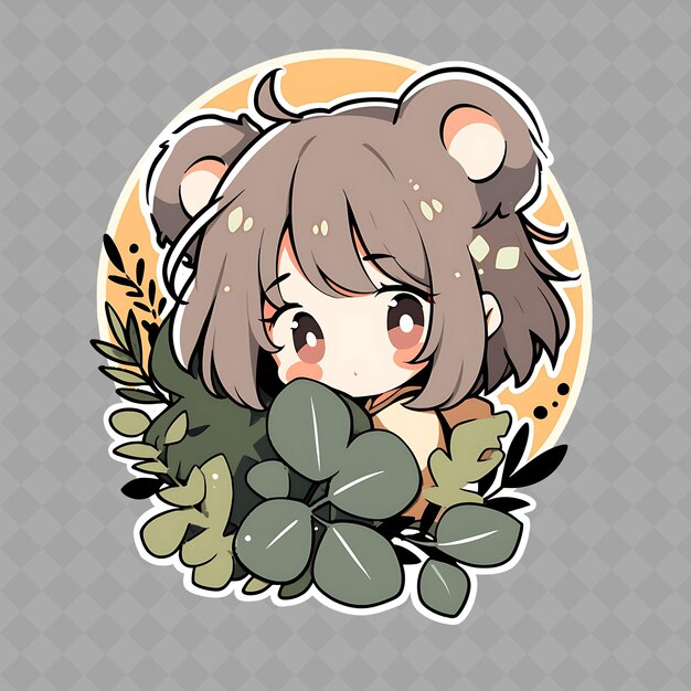 PSD uma garota de anime bonita com uma planta no cabelo