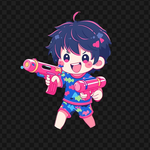 PSD uma garota de desenho animado bonita com uma arma e um fundo preto