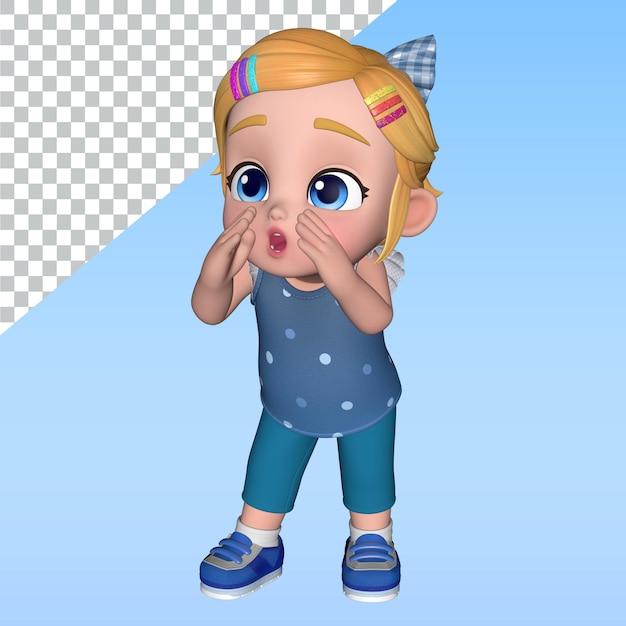 uma garota de desenho animado com uma camisa azul que diz a palavra sobre ele 3D personagem pose projeto de biblioteca