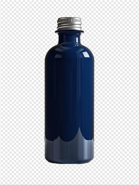 PSD uma garrafa azul com uma tampa prateada é mostrada em um fundo transparente