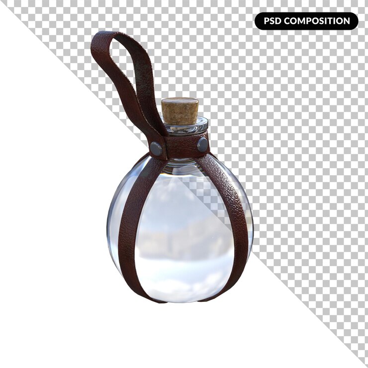PSD uma garrafa com uma renderização 3d isolada de cortiça