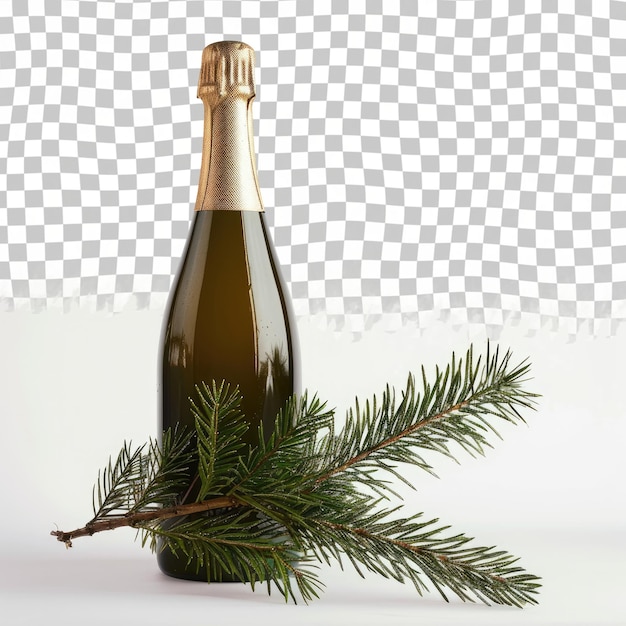 PSD uma garrafa de champanhe com um galho de uma árvore no fundo