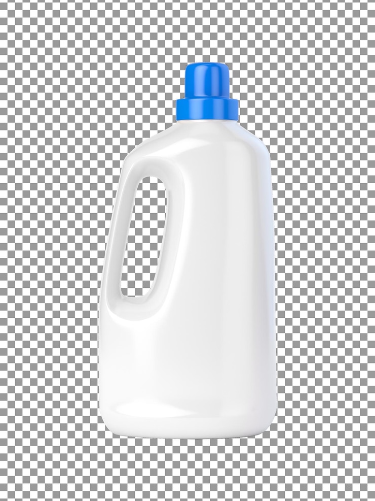 PSD uma garrafa de líquido com uma tampa azul isolada em fundo transparente