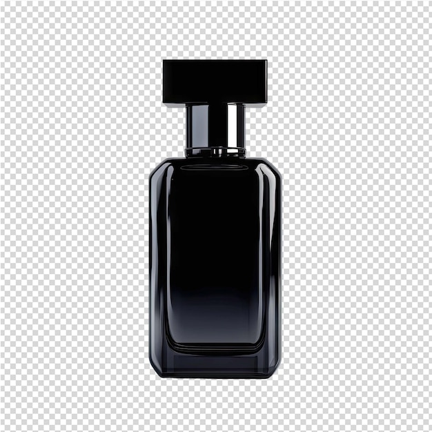 PSD uma garrafa de perfume preto com uma tampa preta