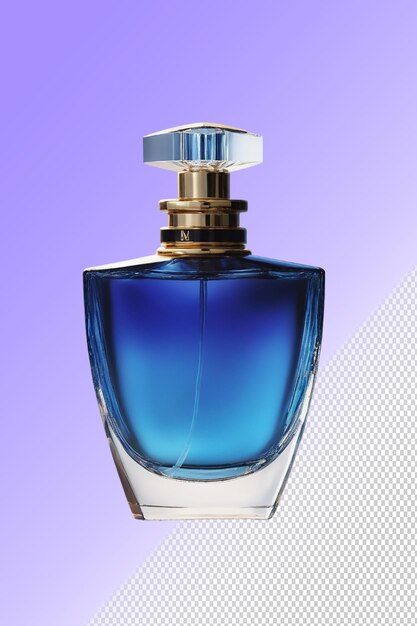 Uma garrafa de perfume que é azul