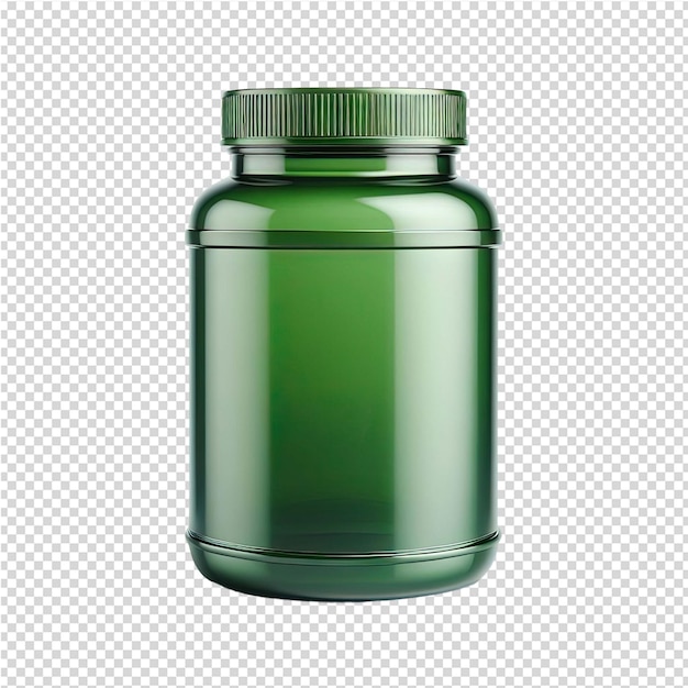 PSD uma garrafa de vidro verde com uma tampa verde e uma garracha de vidro transparente