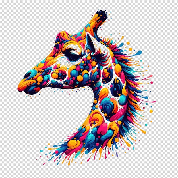 PSD uma girafa com manchas coloridas é desenhada por uma girafa