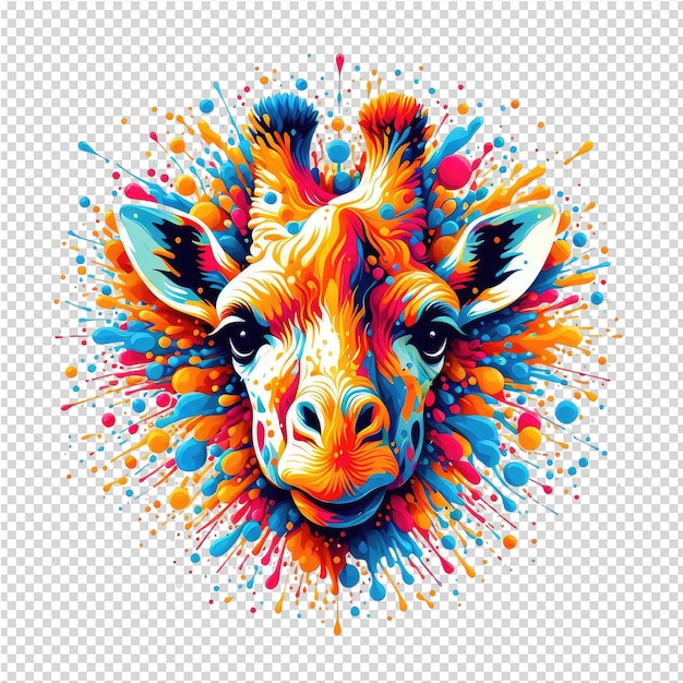 Uma girafa com um fundo colorido de uma girafa