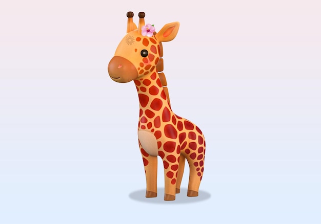 Uma girafa com uma flor na cabeça