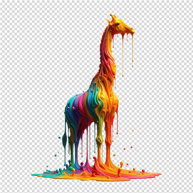 PSD uma girafa é coberta de líquido colorido com uma girafa nele